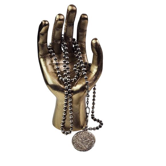 Artisan Created 3-in-1 Silver VTG Ball Chain Necklace with a Bone Floral Pendant - Picture 2 of 7